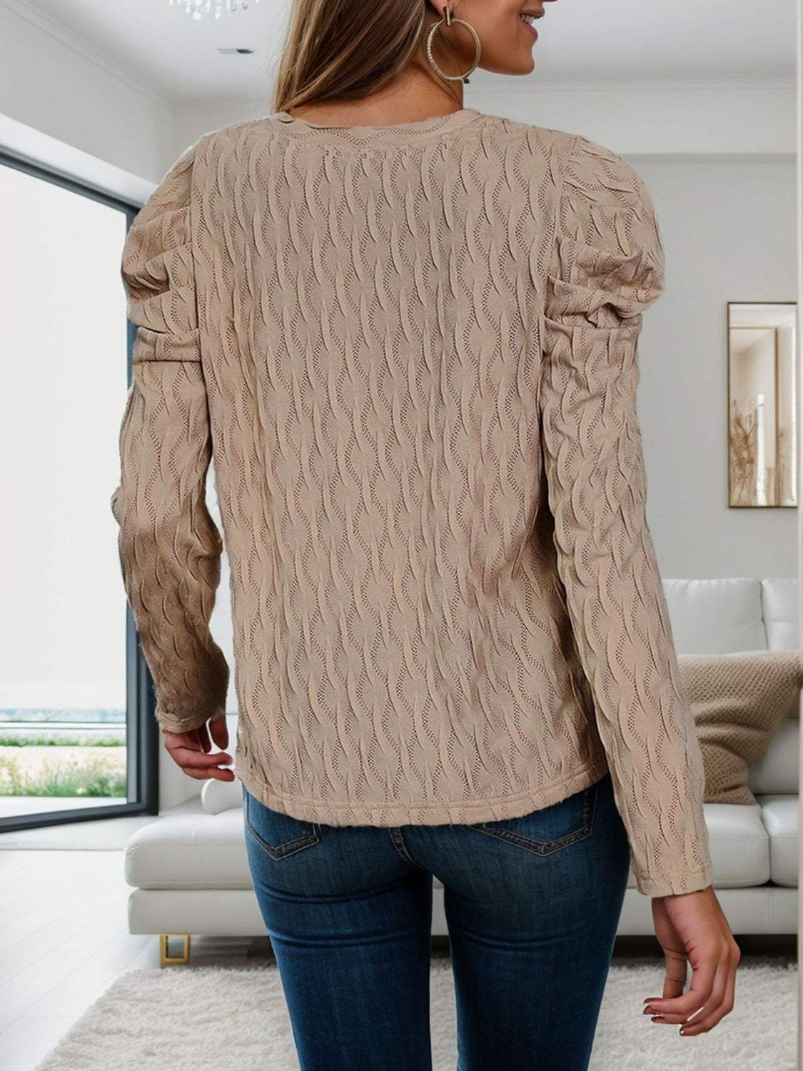 V-Neck Puff Sleeve Top - Trendsi - Flyclothing LLC