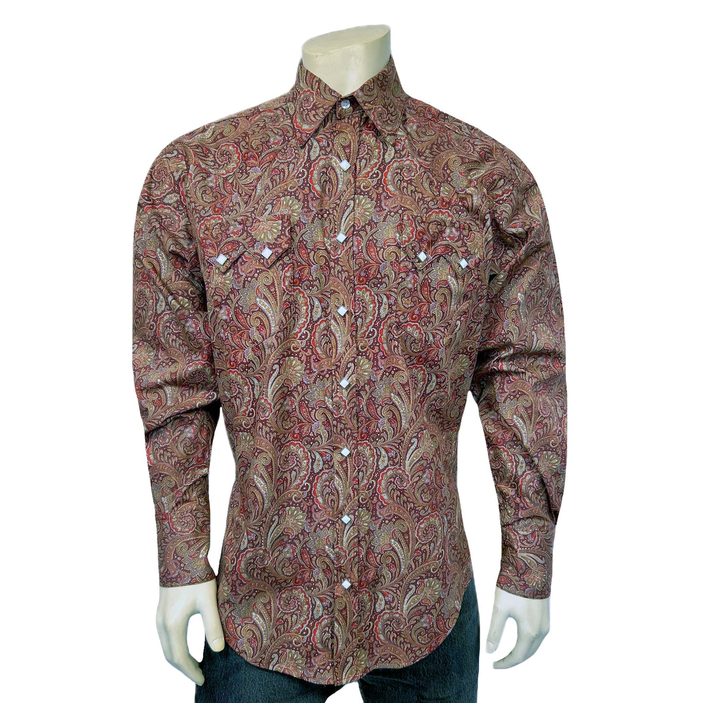Rockmount Ranch Wear Men's Ornate Paisley Print Western Shirt in Burgundy - Rockmount Clothing - Flyclothing LLC