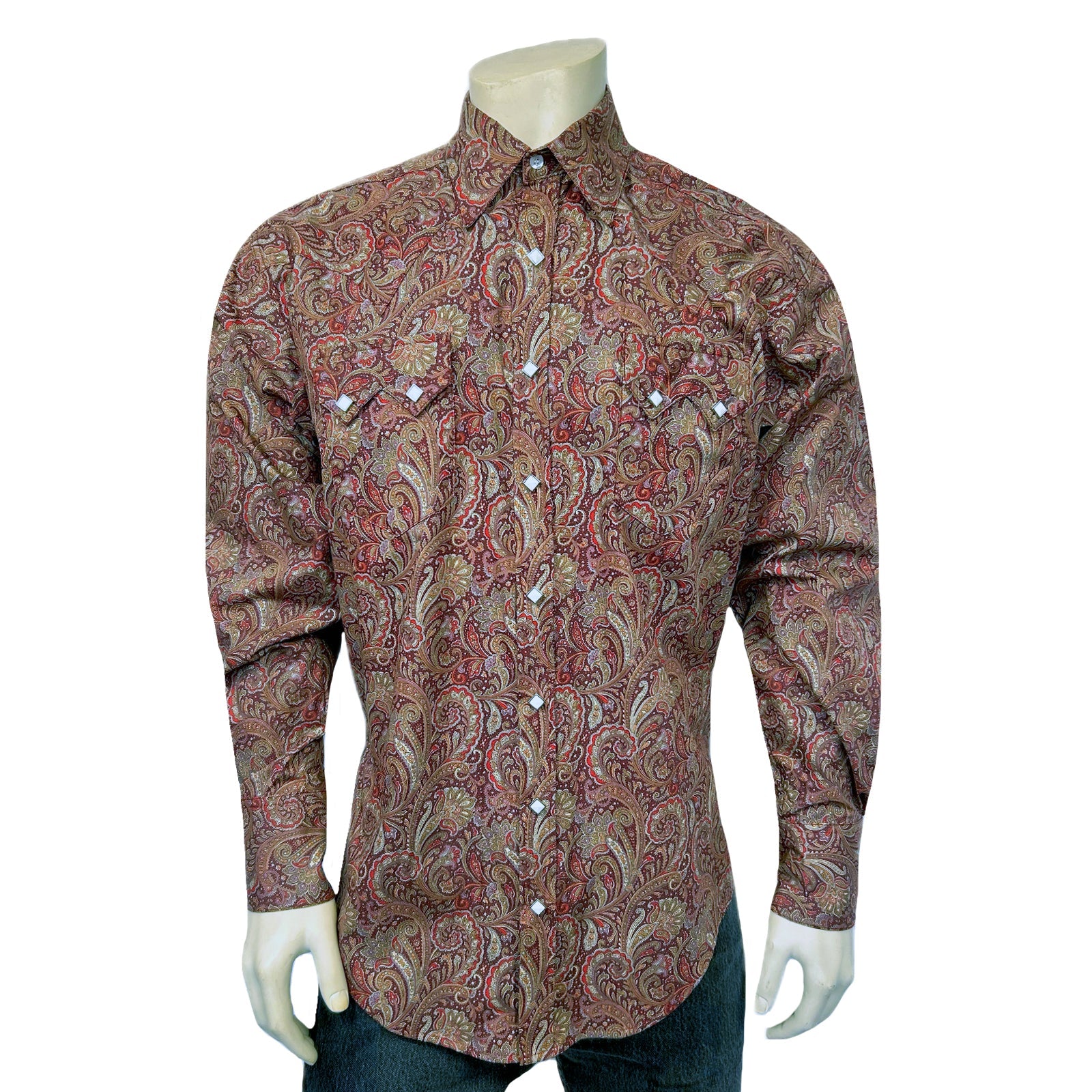 Rockmount Ranch Wear Men's Ornate Paisley Print Western Shirt in Burgundy - Rockmount Clothing - Flyclothing LLC