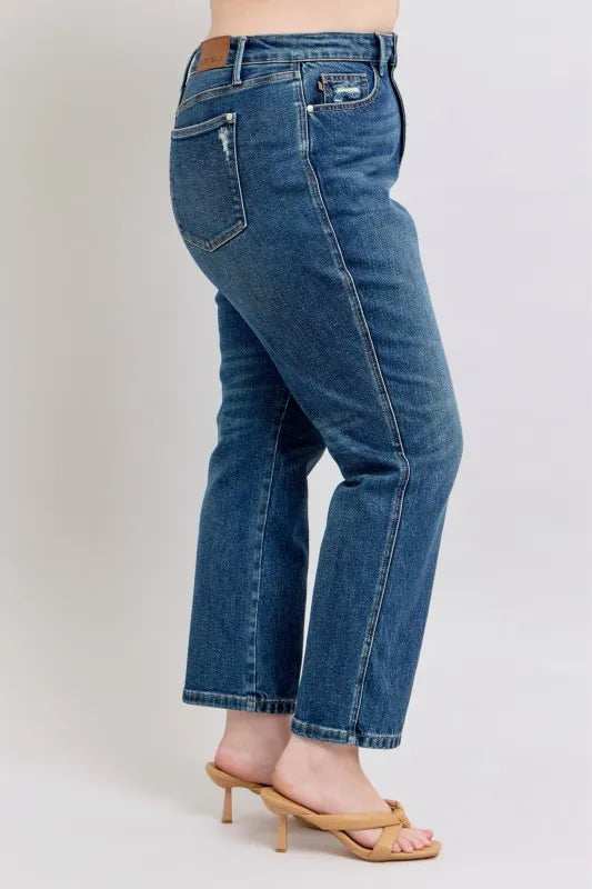 Judy Blue Full Size High Waisted Rigid Magic Non-destroy Straight Leg Jeans Plus Size - Trendsi - Flyclothing LLC