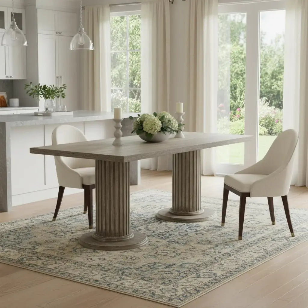 84" Gray Wood Double Pedestal Base Dining Table - Homeroots - Flyclothing LLC