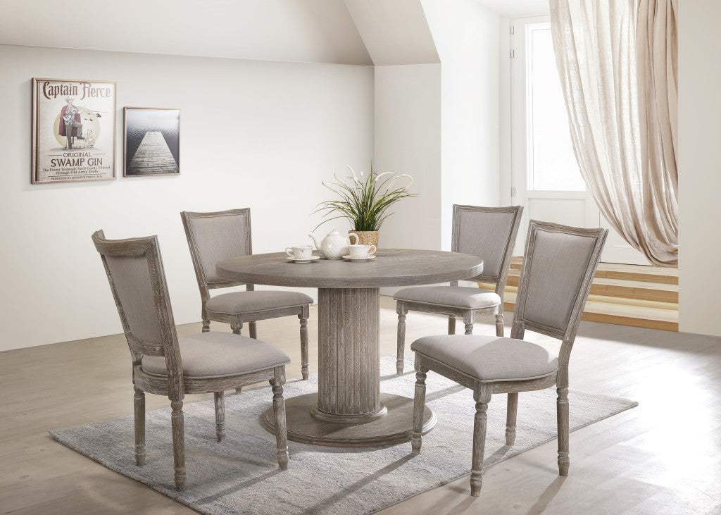 47" Gray Wood Pedestal Base Round Top Dining Table - HomeRoots - Flyclothing LLC