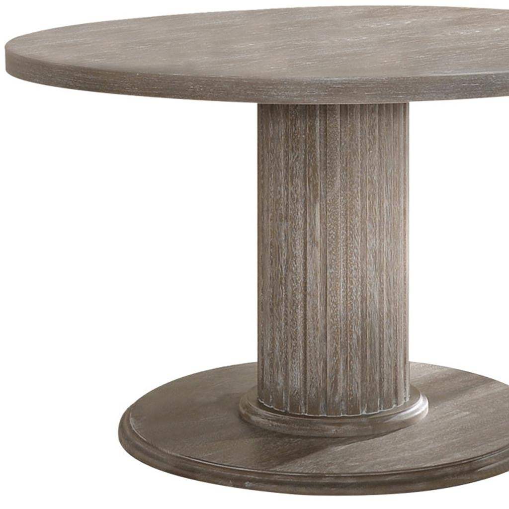 47" Gray Wood Pedestal Base Round Top Dining Table - HomeRoots - Flyclothing LLC