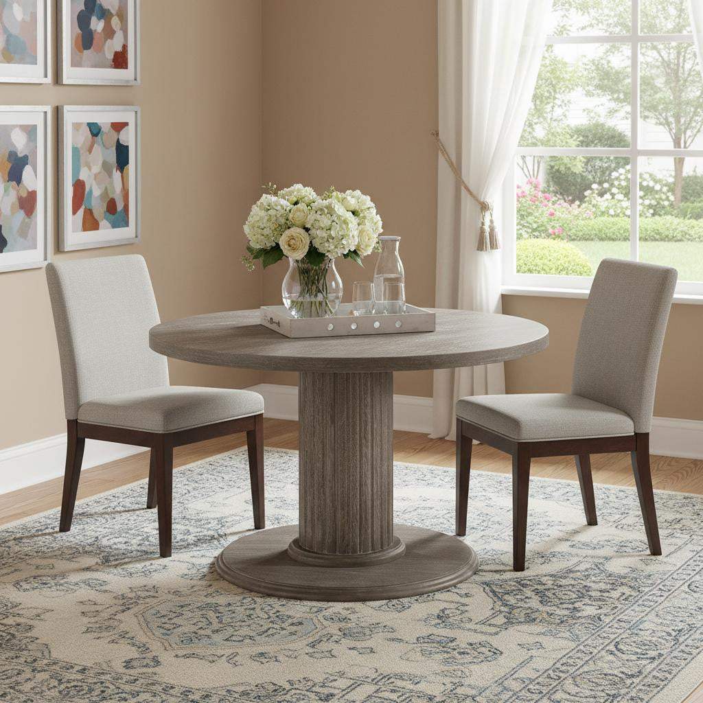 47" Gray Wood Pedestal Base Round Top Dining Table - HomeRoots - Flyclothing LLC