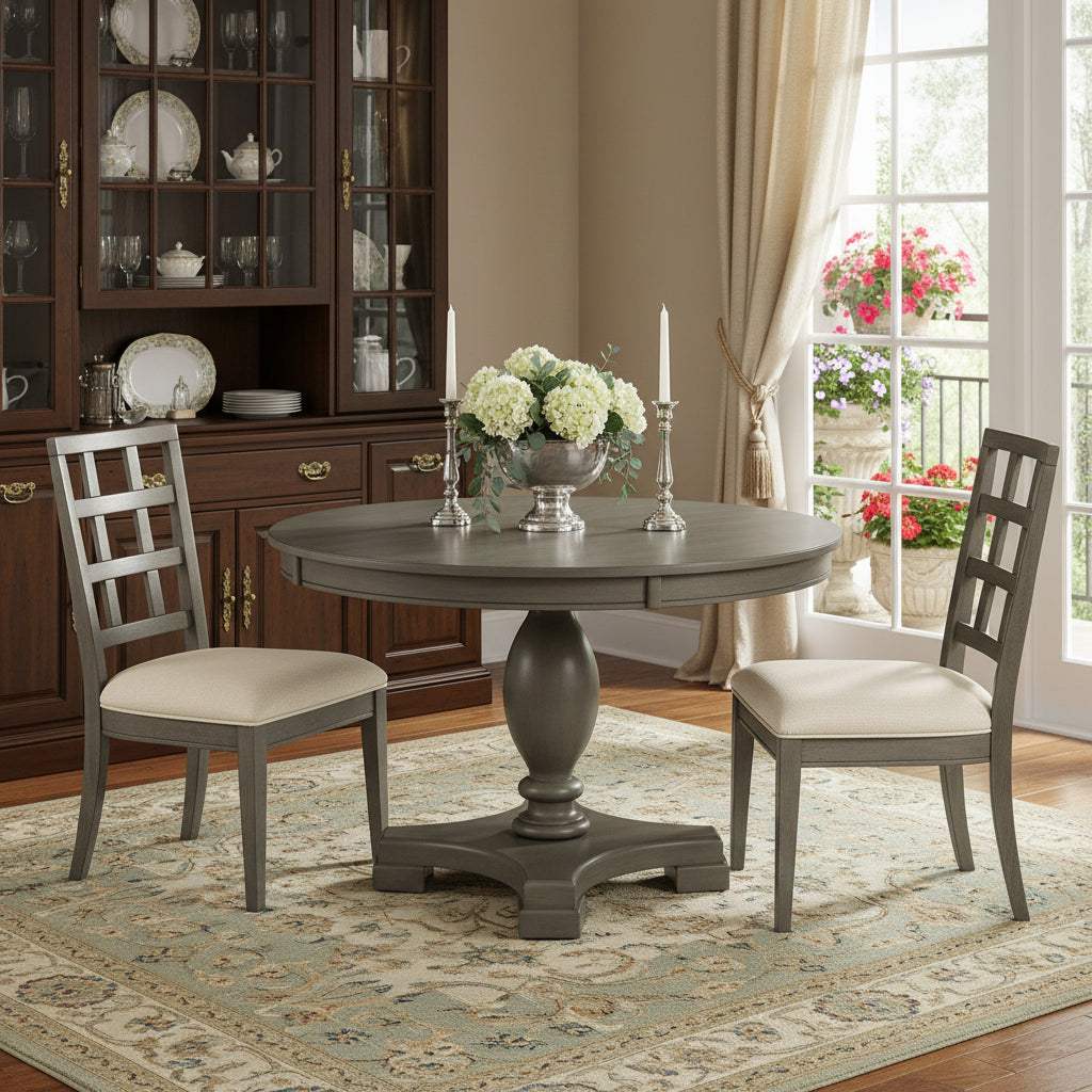 48" Gray Wood Pedestal Base Round Top Dining Table - HomeRoots - Flyclothing LLC
