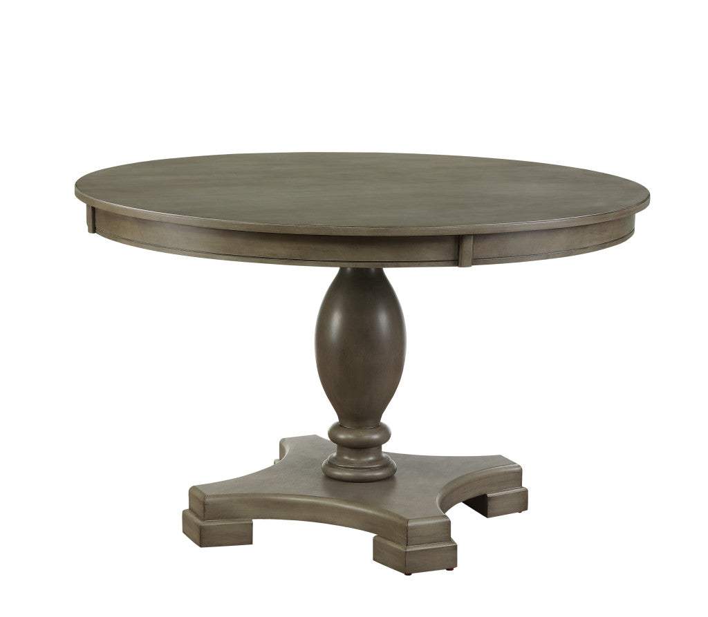 48" Gray Wood Pedestal Base Round Top Dining Table - HomeRoots - Flyclothing LLC