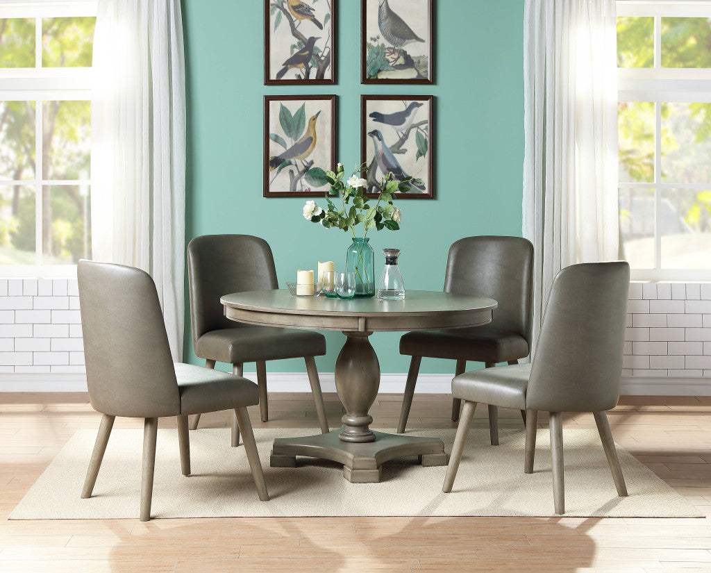 48" Gray Wood Pedestal Base Round Top Dining Table - HomeRoots - Flyclothing LLC