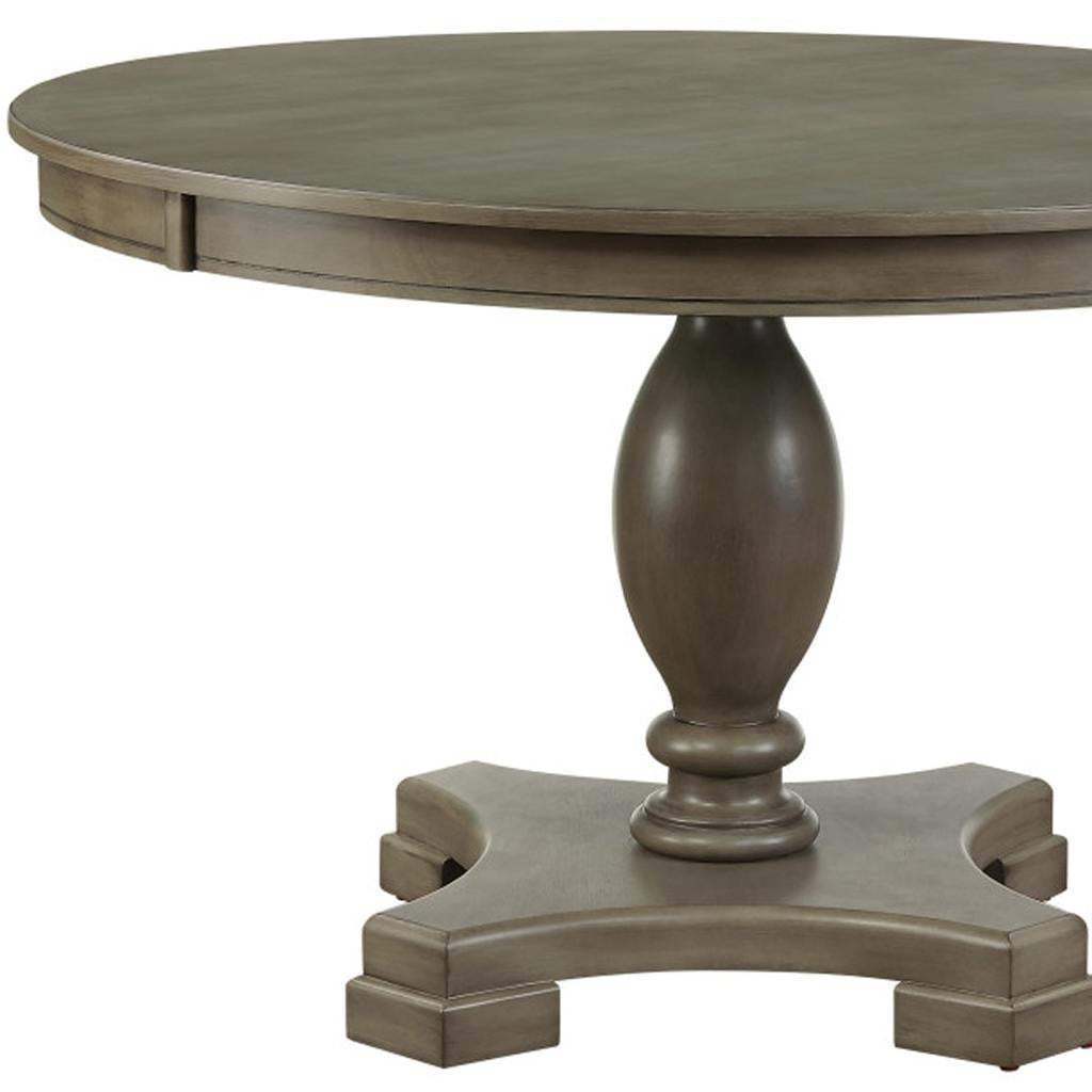 48" Gray Wood Pedestal Base Round Top Dining Table - HomeRoots - Flyclothing LLC