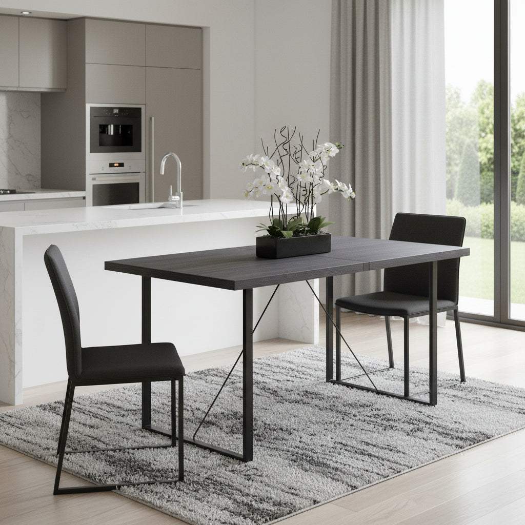 64" Dark Gray and Black Wood and Iron Sled Base Dining Table - HomeRoots - Flyclothing LLC
