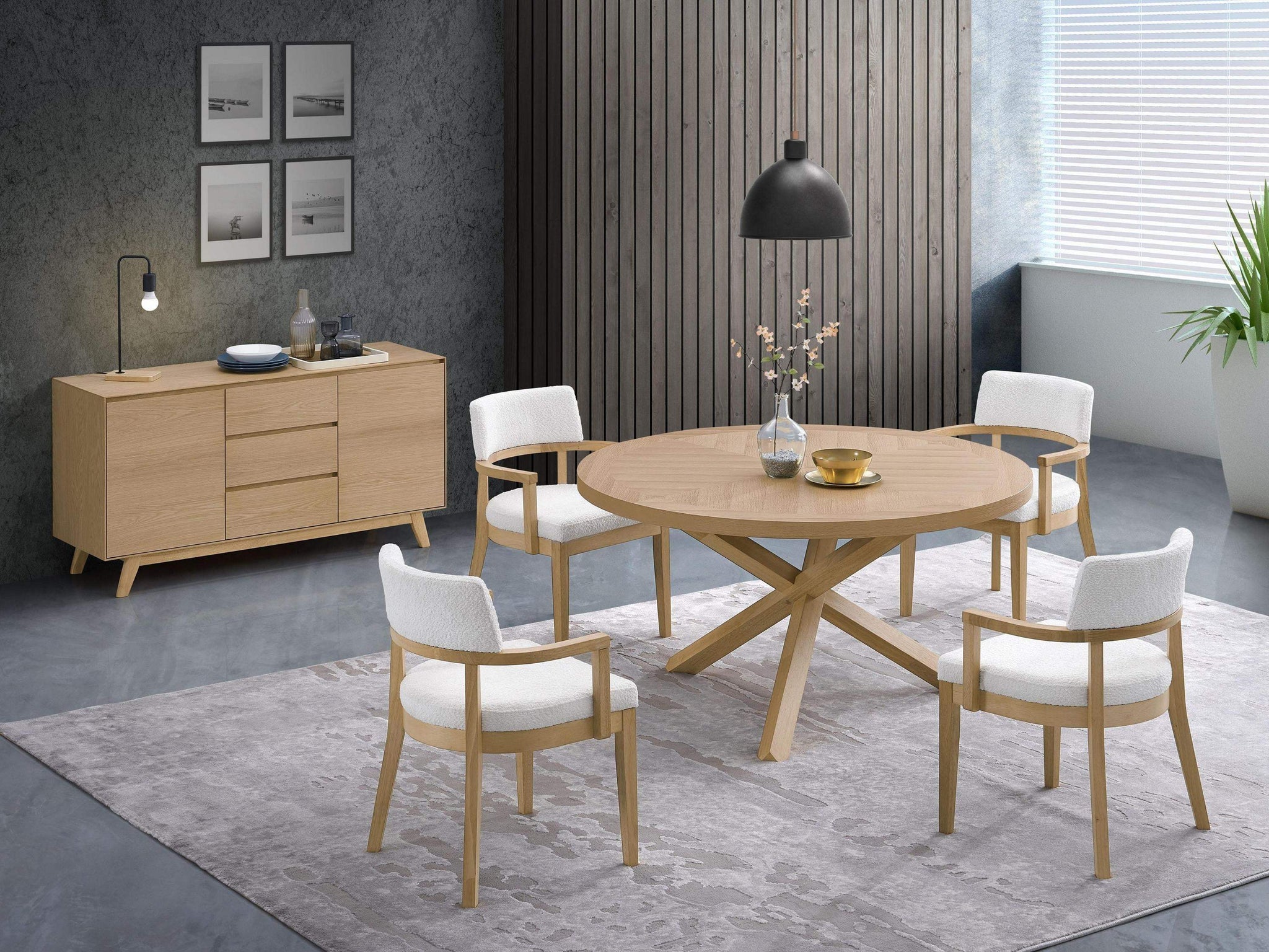 54" Oak Wood Cross Leg Base Round Top Dining Table - HomeRoots - Flyclothing LLC