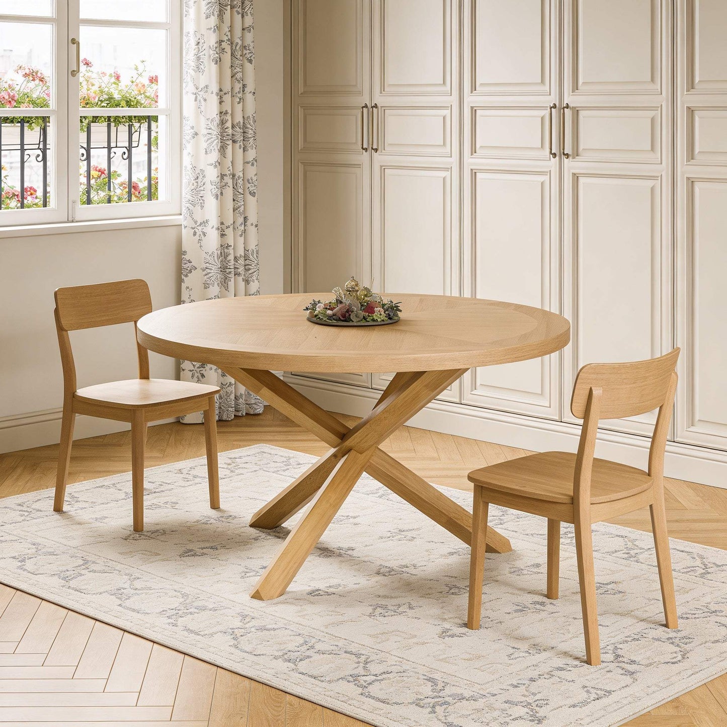 54" Oak Wood Cross Leg Base Round Top Dining Table - HomeRoots - Flyclothing LLC