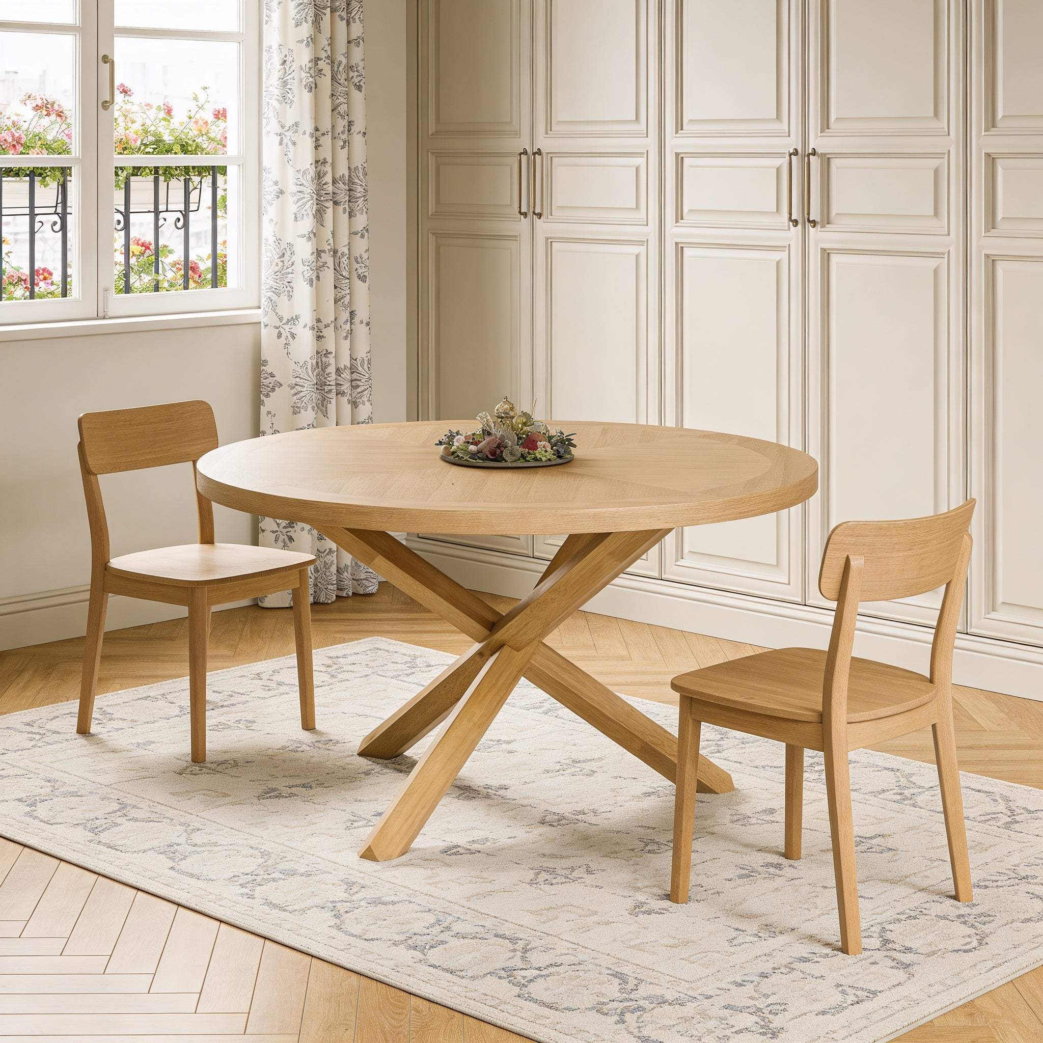 54" Oak Wood Cross Leg Base Round Top Dining Table - HomeRoots - Flyclothing LLC
