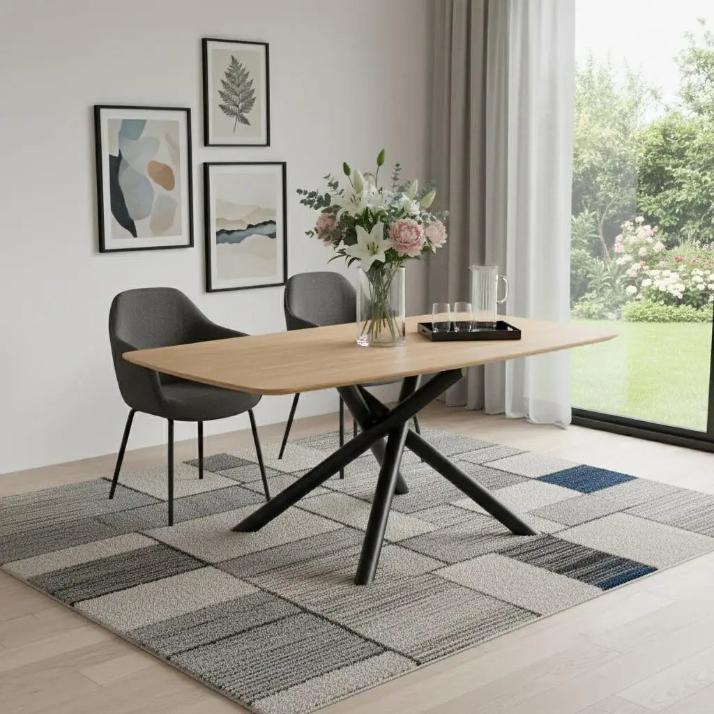 79" Natural and Black Wood and Iron Cross Leg Base Dining Table - Homeroots - Flyclothing LLC