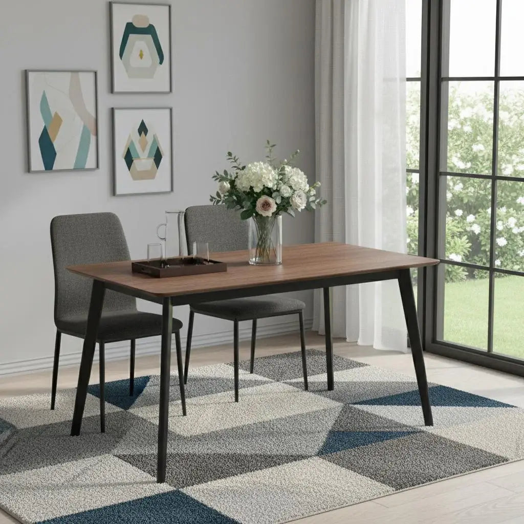 59" Walnut and Black Wood Dining Table - Homeroots - Flyclothing LLC