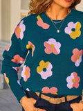 Floral Crew Neck Long Sleeve Sweater - Trendsi - Flyclothing LLC