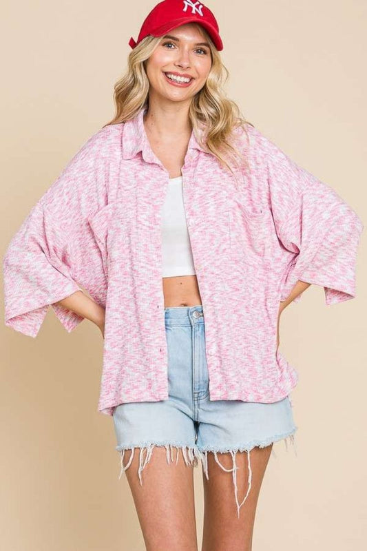 Culture Code Button Up Drop Shoulder Slit Shirt - Trendsi