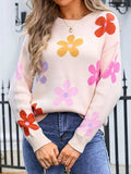 Flower Round Neck Long Sleeve Sweater - Trendsi - Flyclothing LLC