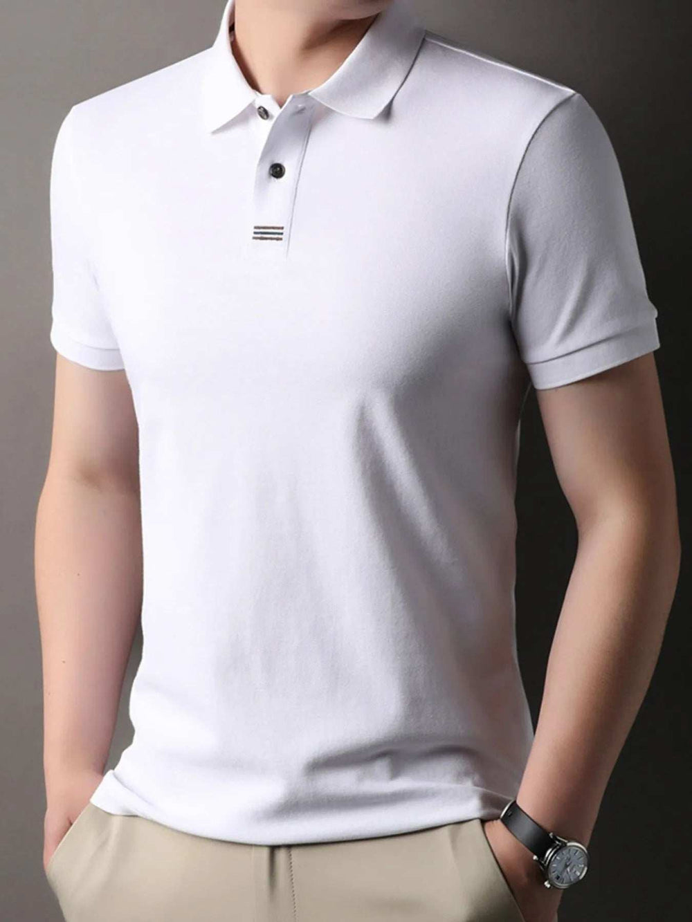 Men's Plus Size Button Detail Short Sleeve Polo - Trendsi - Flyclothing LLC