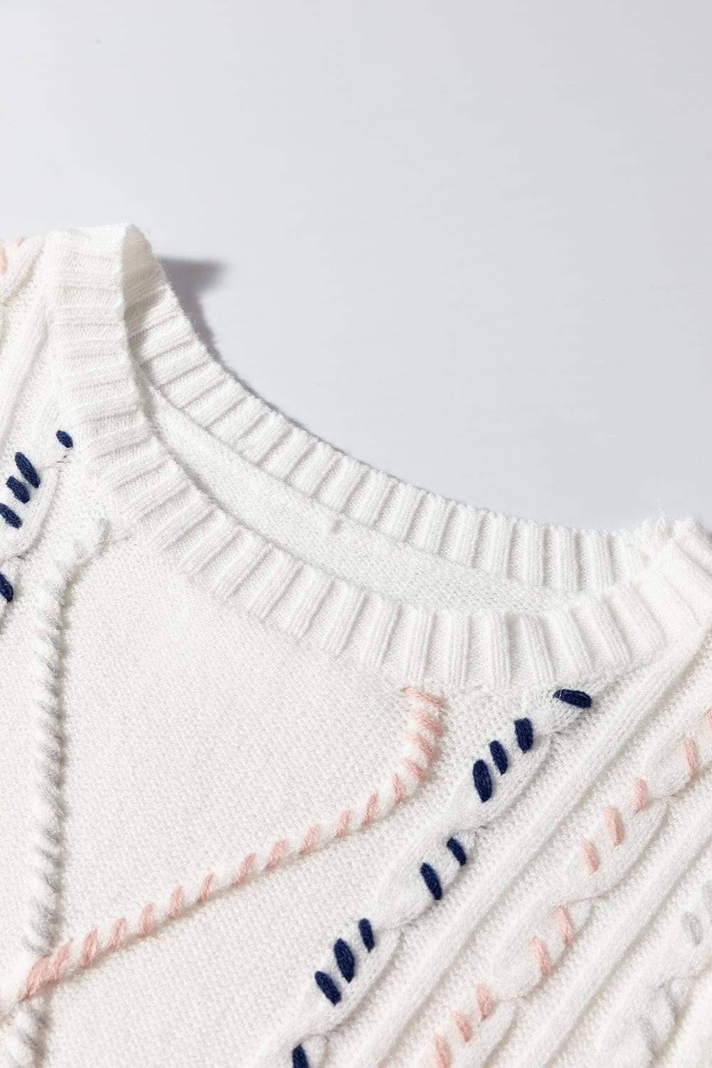 Cable Knit Round Neck Half Sleeve Sweater - Trendsi - Flyclothing LLC