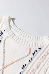 Cable Knit Round Neck Half Sleeve Sweater - Trendsi - Flyclothing LLC