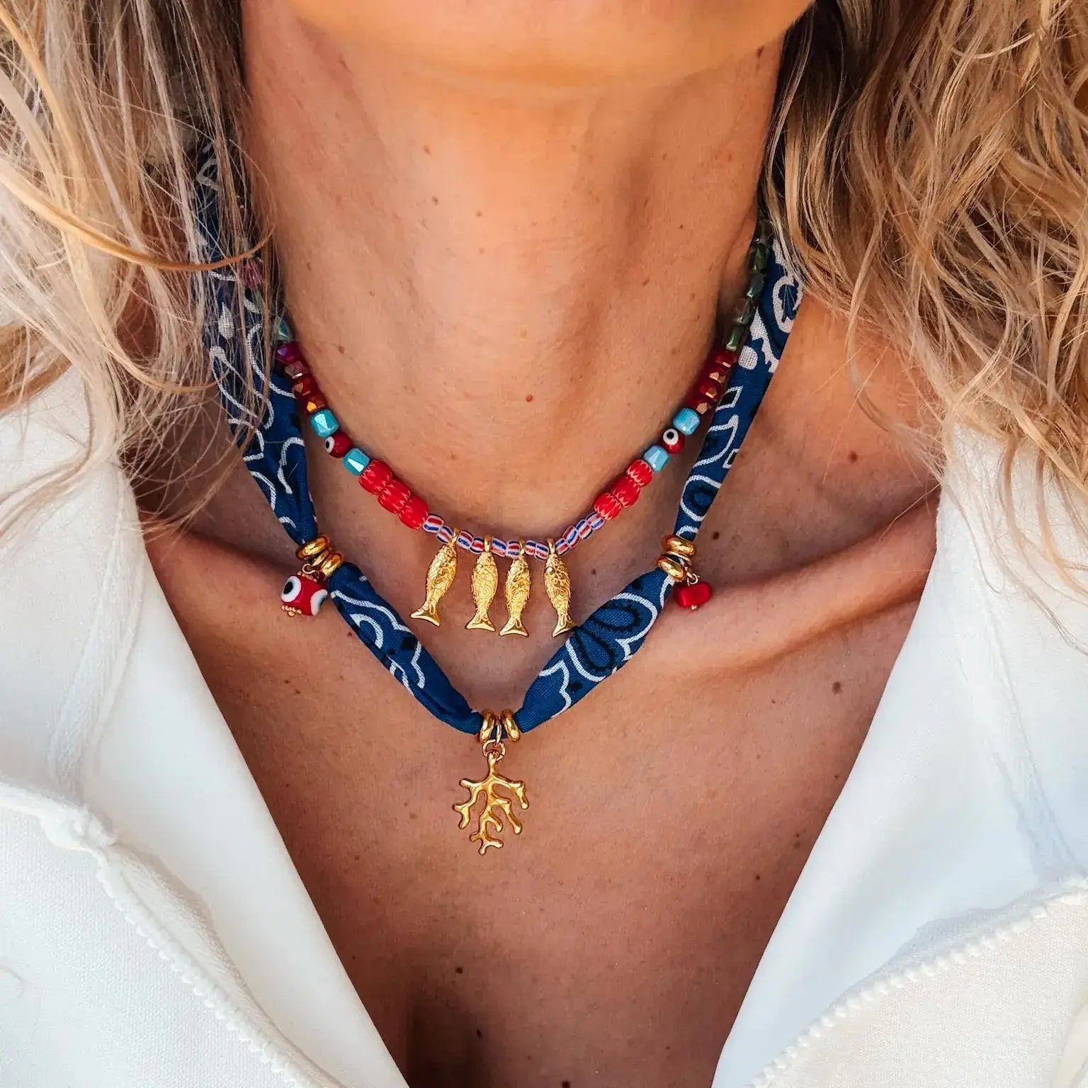 2-Piece Coral and Fish Pendant Necklace - Trendsi - Flyclothing LLC