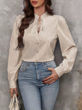 Tied Striped Long Sleeve Blouse - Trendsi