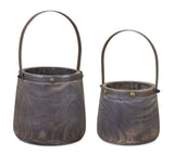 Set of Two Brown Wood And Steel Bucket Pot Planters - Homeroots - Flyclothing LLC