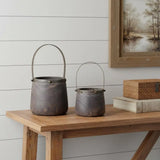 Set of Two Brown Wood And Steel Bucket Pot Planters - Homeroots - Flyclothing LLC