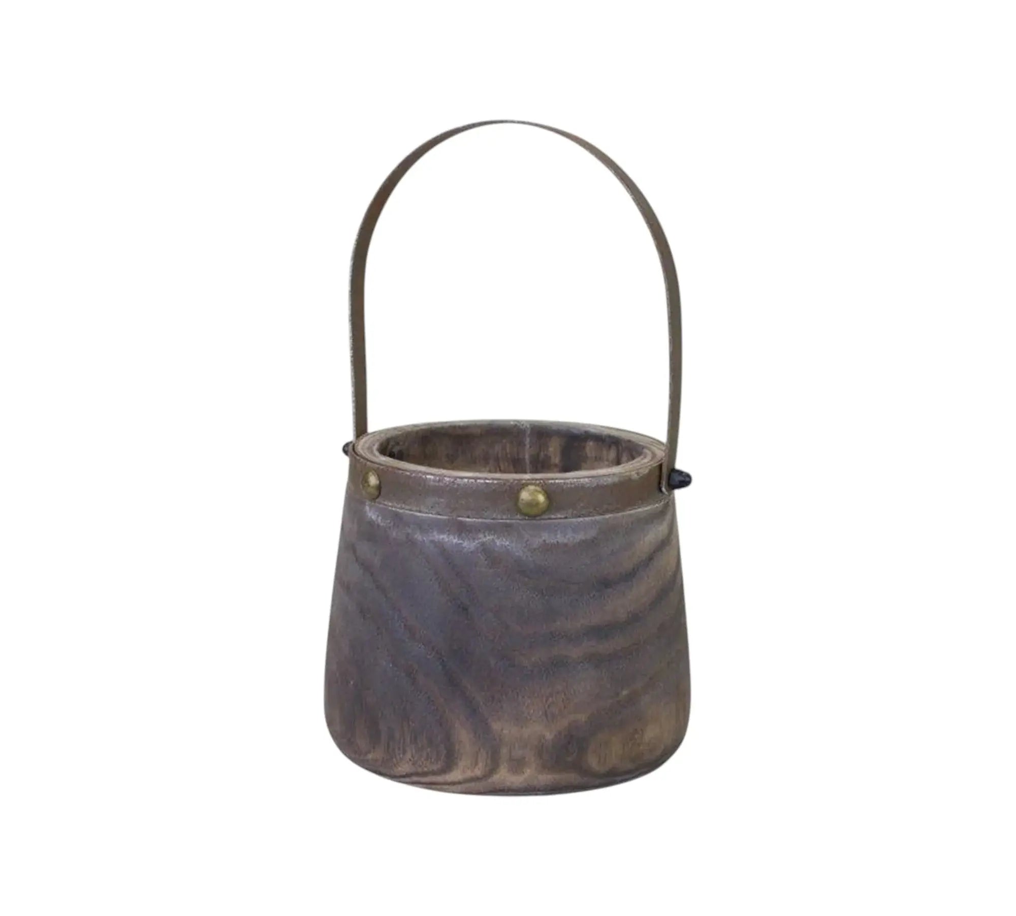 Set of Two Brown Wood And Steel Bucket Pot Planters - Homeroots - Flyclothing LLC