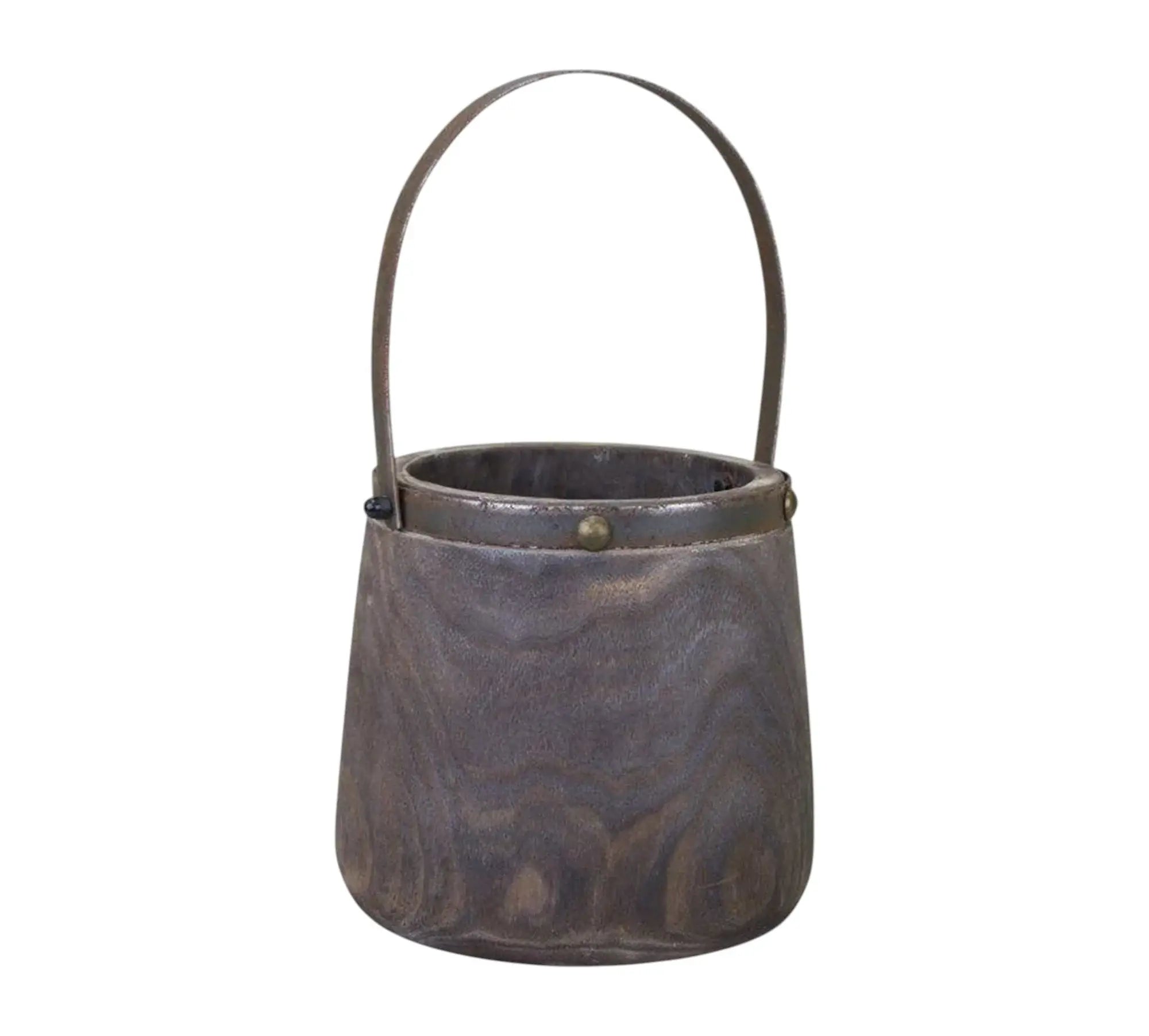 Set of Two Brown Wood And Steel Bucket Pot Planters - Homeroots - Flyclothing LLC
