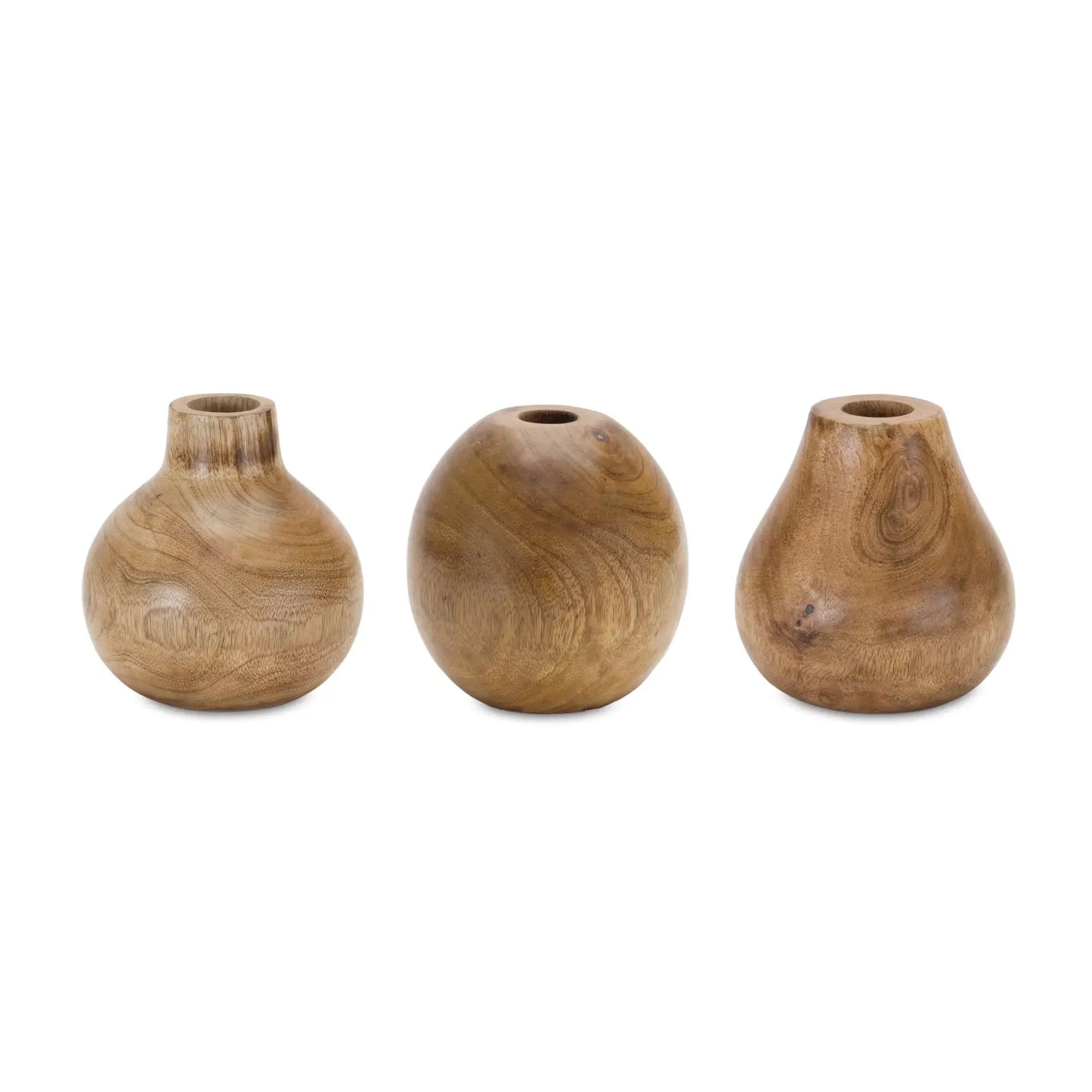 Set of Three Natural Wood Bud Table Vases - Homeroots - Flyclothing LLC