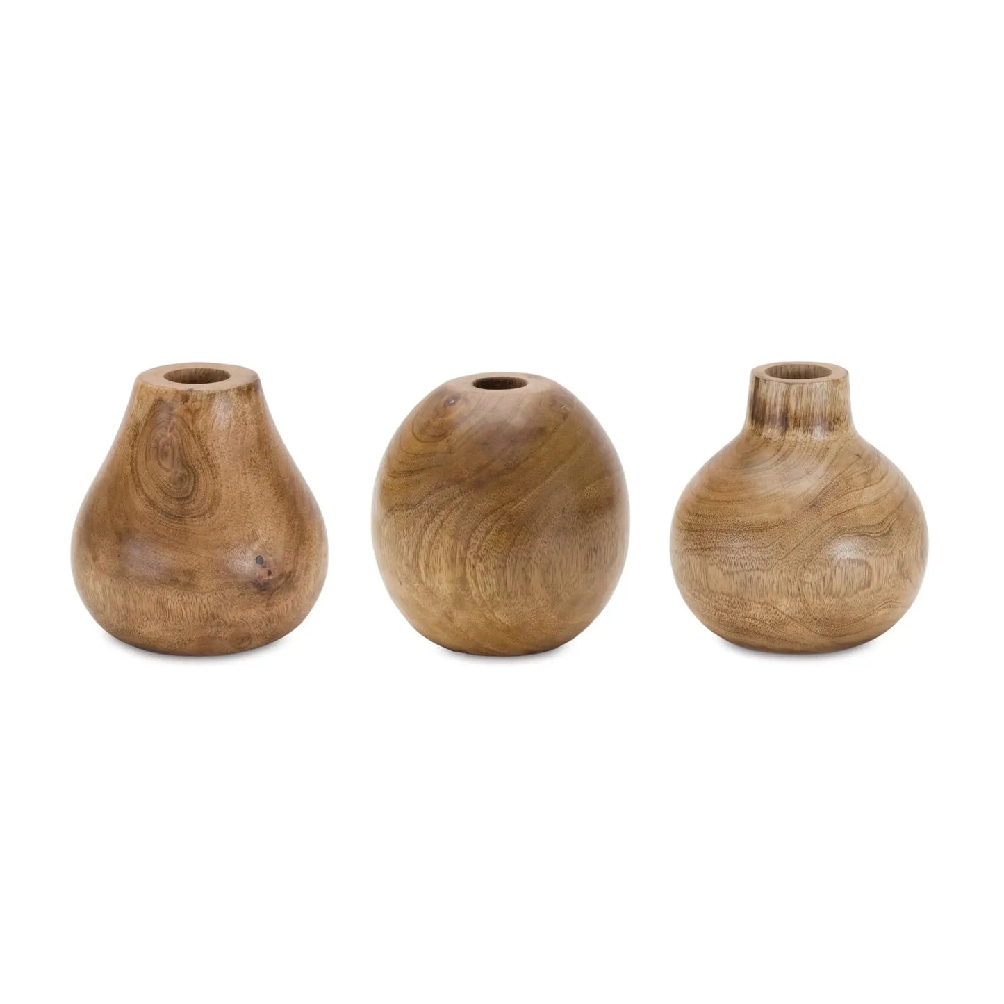 Set of Three Natural Wood Bud Table Vases - Homeroots - Flyclothing LLC