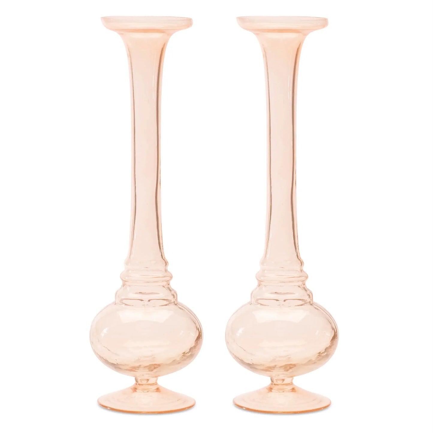 Set of Two 11" Pink Glass Trumpet Table Vases - Homeroots - Flyclothing LLC