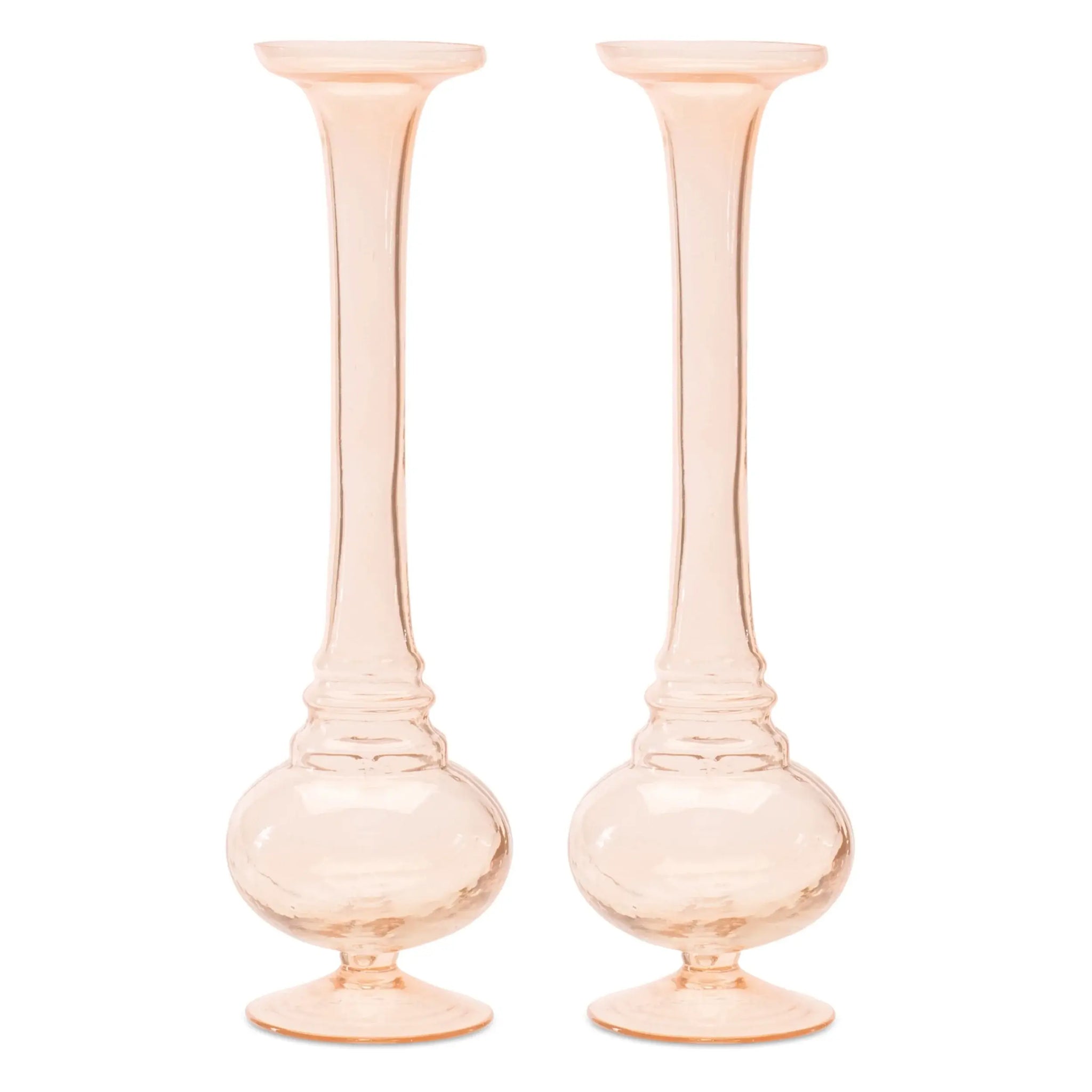 Set of Two 11" Pink Glass Trumpet Table Vases - Homeroots - Flyclothing LLC