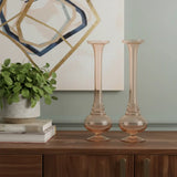 Set of Two 11" Pink Glass Trumpet Table Vases - Homeroots - Flyclothing LLC