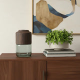 11" Brown And Sage Glass Round Table Vase With Wood - Homeroots - Flyclothing LLC