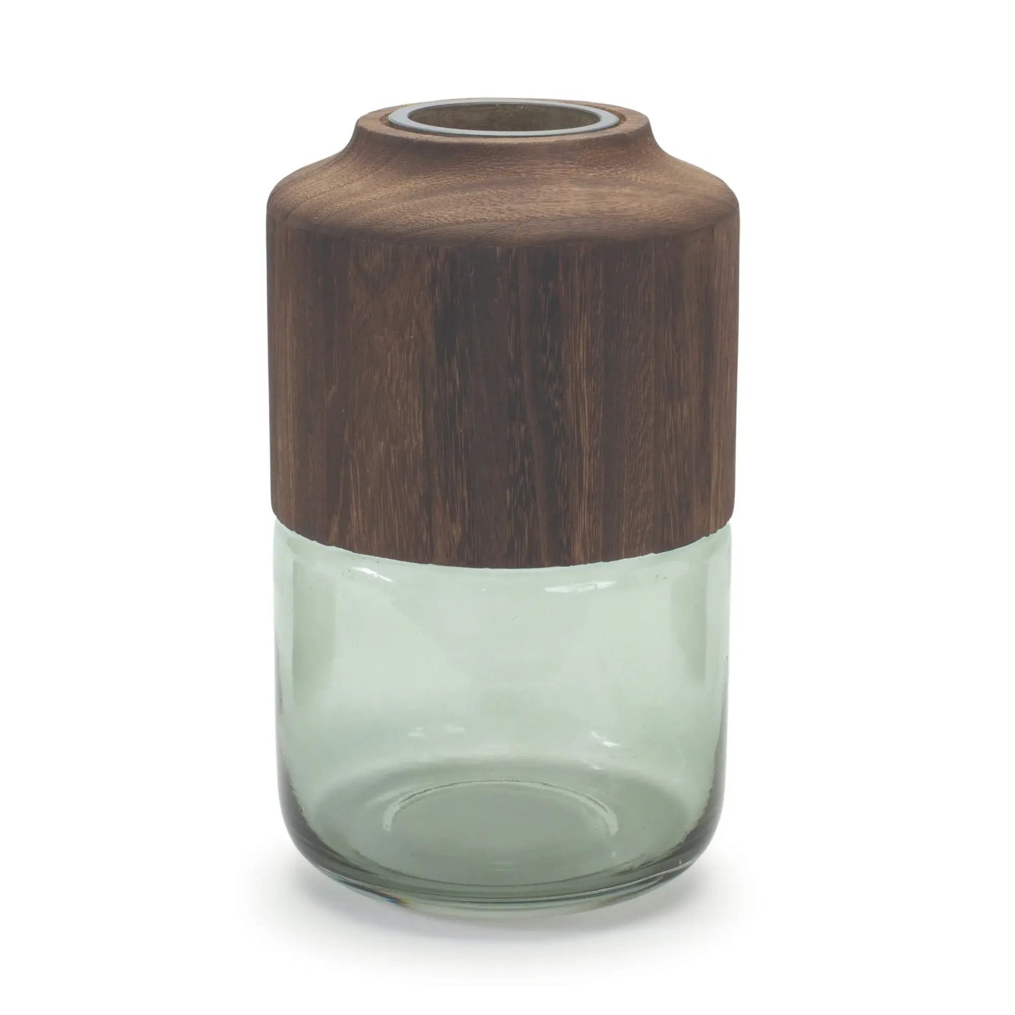 11" Brown And Sage Glass Round Table Vase With Wood - Homeroots - Flyclothing LLC