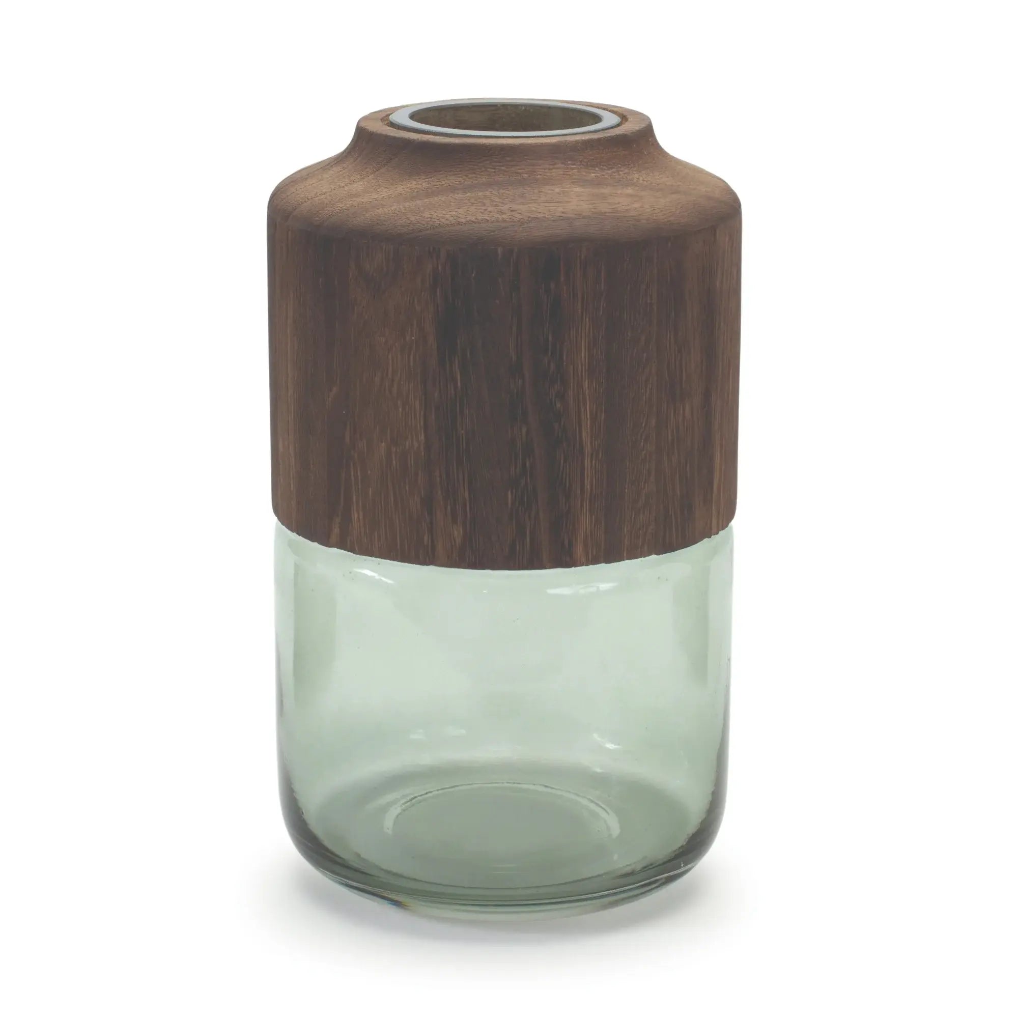 11" Brown And Sage Glass Round Table Vase With Wood - Homeroots - Flyclothing LLC