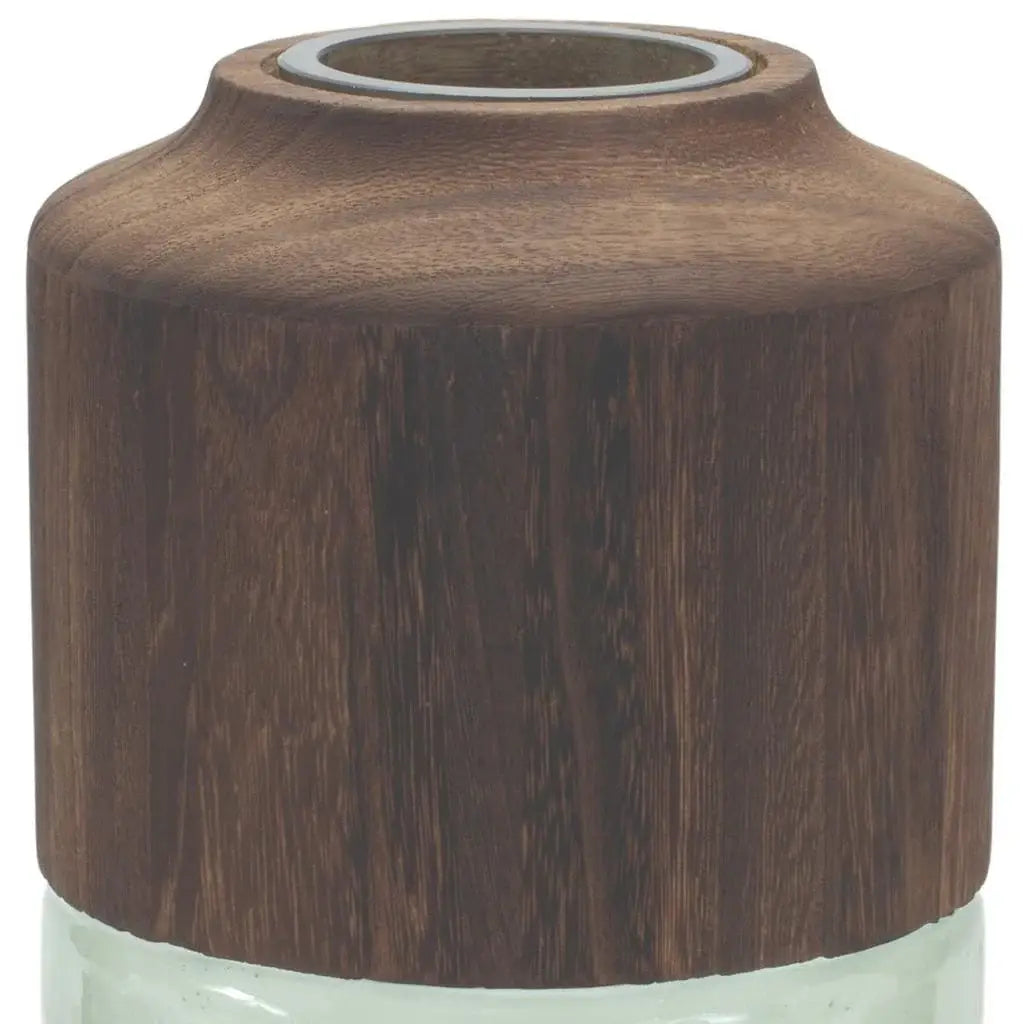 11" Brown And Sage Glass Round Table Vase With Wood - Homeroots - Flyclothing LLC