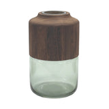 11" Brown And Sage Glass Round Table Vase With Wood - Homeroots - Flyclothing LLC