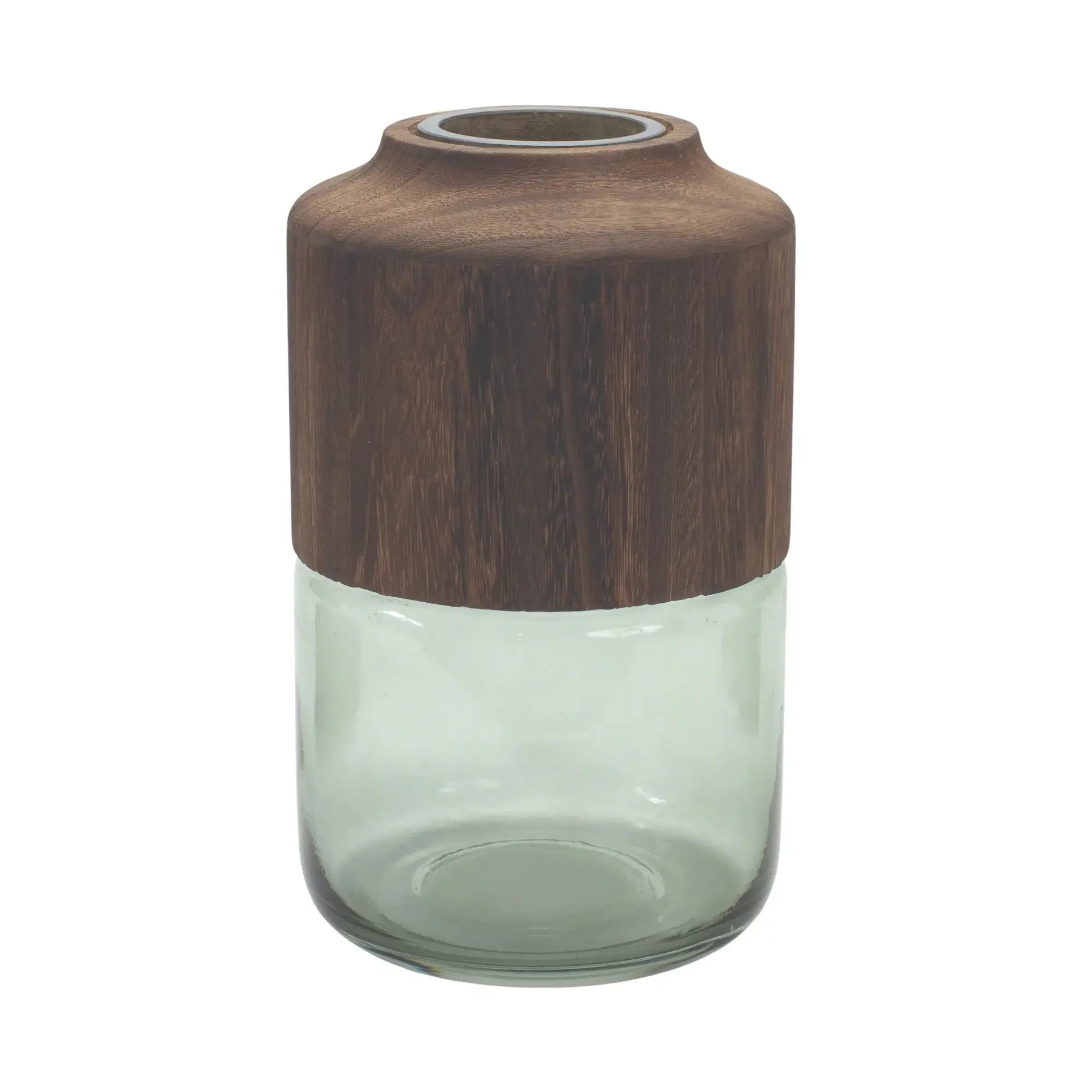 11" Brown And Sage Glass Round Table Vase With Wood - Homeroots - Flyclothing LLC