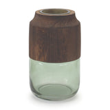 9" Brown And Sage Glass Cylindrical Table Vase With Wood - Homeroots - Flyclothing LLC