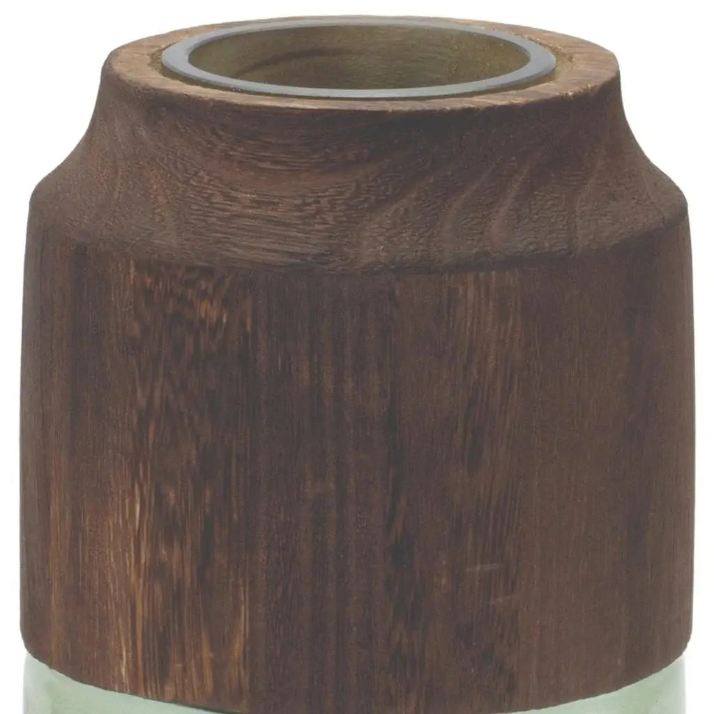 9" Brown And Sage Glass Cylindrical Table Vase With Wood - Homeroots - Flyclothing LLC