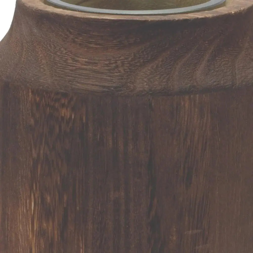 9" Brown And Sage Glass Cylindrical Table Vase With Wood - Homeroots - Flyclothing LLC