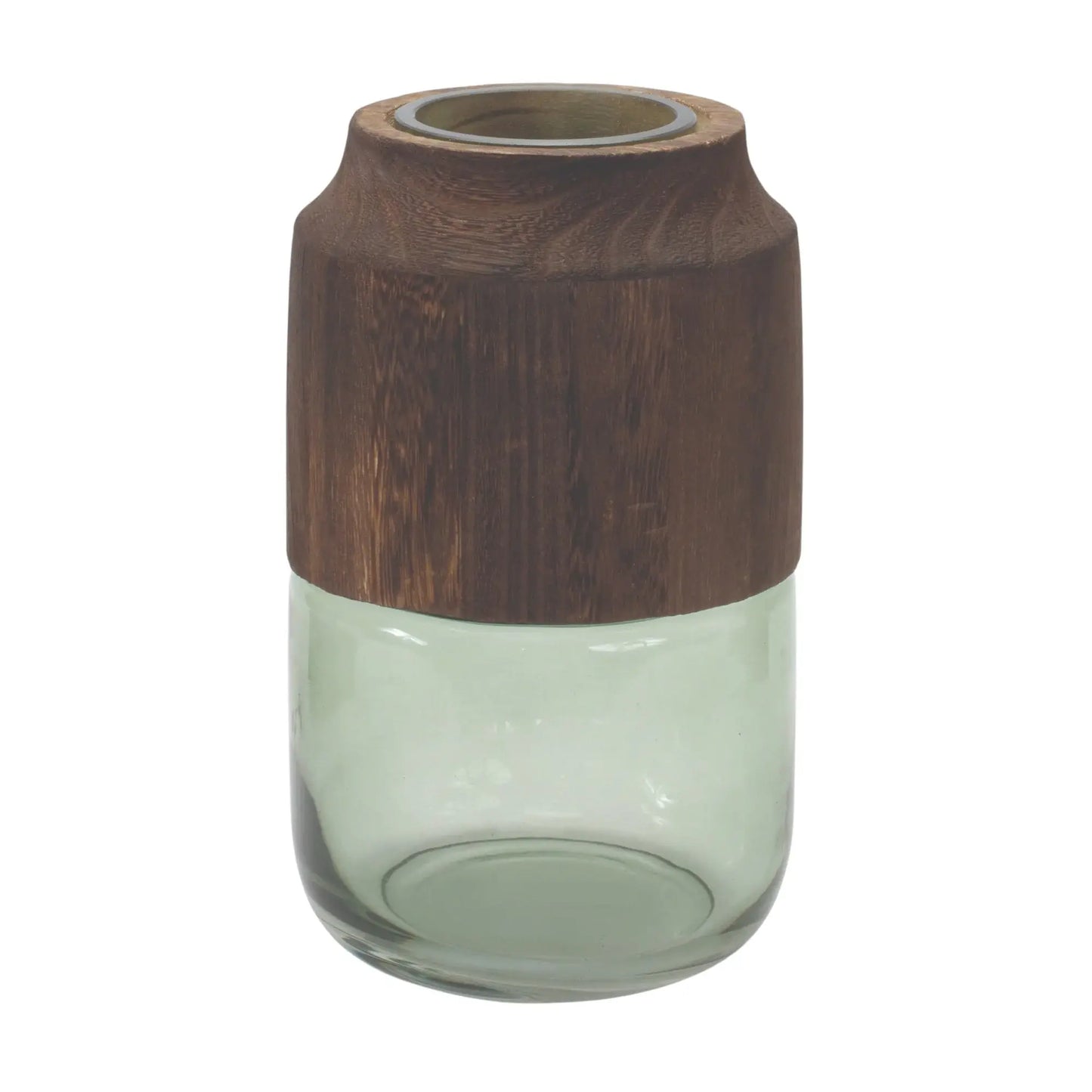 9" Brown And Sage Glass Cylindrical Table Vase With Wood - Homeroots - Flyclothing LLC