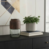 9" Brown And Sage Glass Cylindrical Table Vase With Wood - Homeroots - Flyclothing LLC