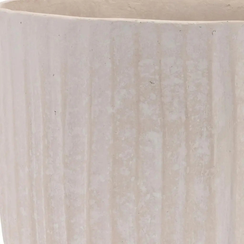 8" Beige Recycled Paper Textured Lines Urn Table Vase - Homeroots - Flyclothing LLC