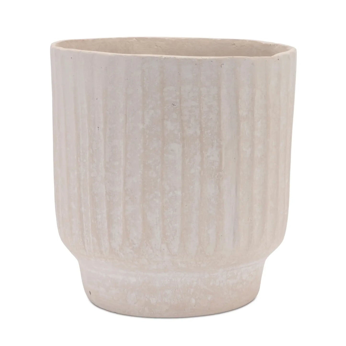 8" Beige Recycled Paper Textured Lines Urn Table Vase - Homeroots - Flyclothing LLC