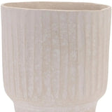 8" Beige Recycled Paper Textured Lines Urn Table Vase - Homeroots - Flyclothing LLC