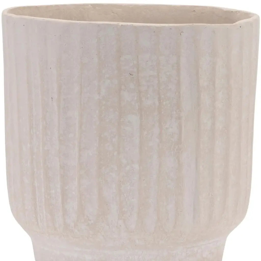 8" Beige Recycled Paper Textured Lines Urn Table Vase - Homeroots - Flyclothing LLC